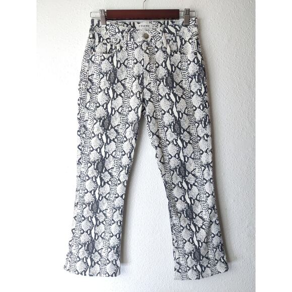 FRAME Denim Womens White & Black Python Print Mid-Rise Cropped Jeans Size 24 - Picture 2 of 8